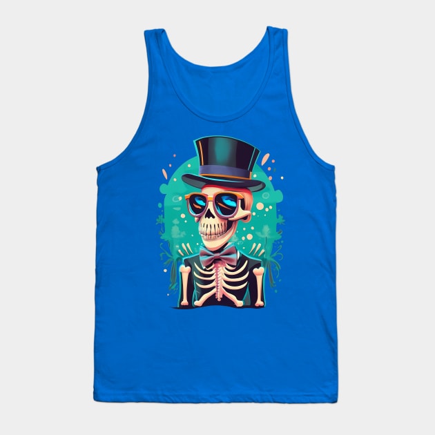 Skeleton in Top Hat and Sunglasses: The Coolest Skull in Town Tank Top by Thewondercabinet28